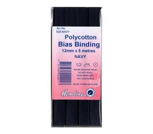 Hemline Polycotton Bias Binding - NAVY 12MM X 5M