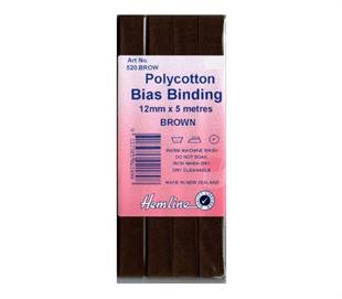 Hemline Polycotton Bias Binding - BROWN 12MM X 5M
