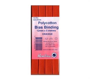 Hemline Polycotton Bias Binding - ORANGE 12MM X 5M