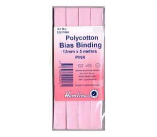 Hemline Polycotton Bias Binding - PINK 12MM X 5M