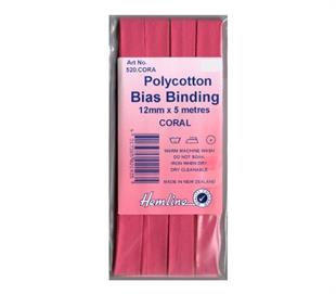 Hemline Polycotton Bias Binding - CORAL 12MM X 5M