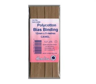 Hemline Polycotton Bias Binding - CAMEL 12MM X 5M
