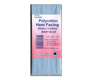 Hemline Polycotton Bias Hem Facing - BABY BLUE 25MM X 3M