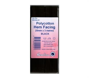 Hemline Polycotton Bias Hem Facing - BLACK 25MM X 3M