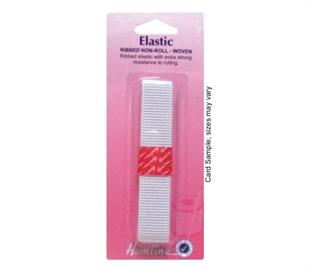 Hemline Elastic Ribbed Non-Roll -  Woven White 20mm x 1m