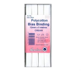 Hemline Polycotton Bias Binding - CREAM 12MM X 5M