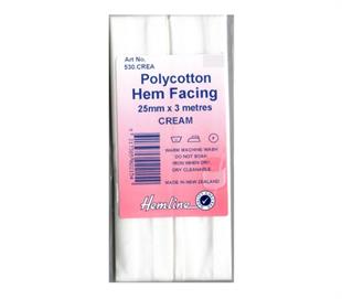 Hemline Polycotton Bias Hem Facing - CREAM 25MM X 3M
