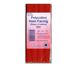 Hemline Polycotton Bias Hem Facing - RED 25MM X 3M