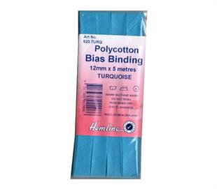 Hemline Polycotton Bias Binding - TURQUOISE 12MM X 5M