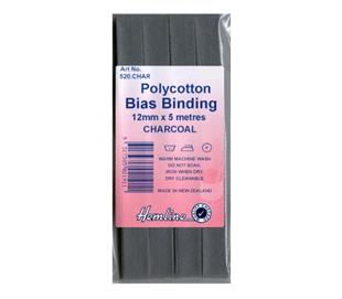 Hemline Polycotton Bias Binding - CHARCOAL 12MM X 5M