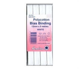 Hemline Polycotton Bias Binding - WHITE 12MM X 5M