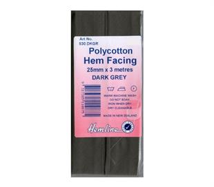Hemline Polycotton Bias Hem Facing - DARK GREY 25MM X 3M