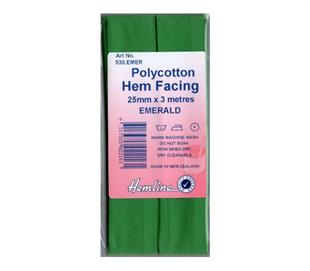 Hemline Polycotton Bias Hem Facing - EMERALD 25MM X 3M