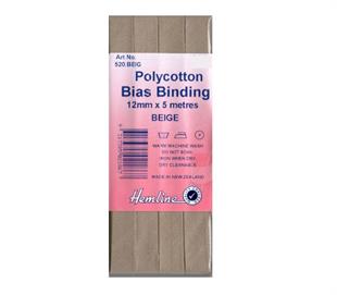 Hemline Polycotton Bias Binding- BEIGE 12MM X 5M