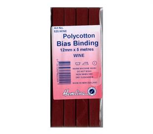 Hemline Polycotton Bias Binding - WINE 12MM X 5M