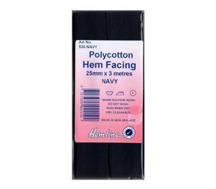 Hemline Polycotton Bias Hem Facing - NAVY 25MM X 3M
