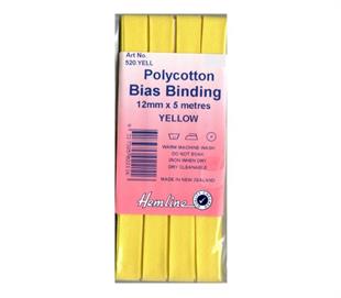 Hemline Polycotton Bias Binding - YELLOW 12MM X 5M