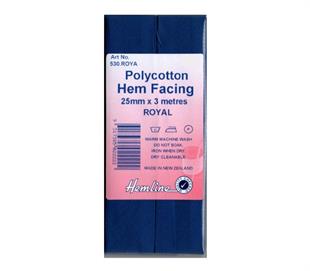 Hemline Polycotton Bias Hem Facing- ROYAL 25MM X 3M