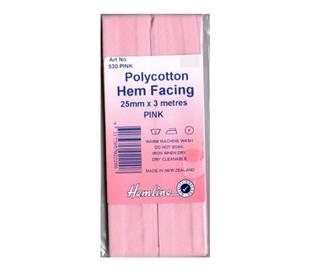 Hemline Polycotton Bias Hem Facing - PINK 25MM X 3M