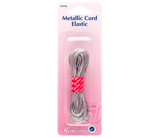 Hemline Elastic Metallic Cord 4.5m x 1.3mm - Silver
