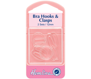 Hemline Bra Hooks & Clasps - 12mm - 2 Sets - Clear