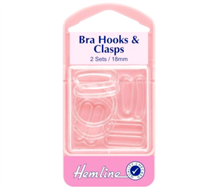Hemline Bra Hooks & Clasps - 18mm - 2 Sets - Clear