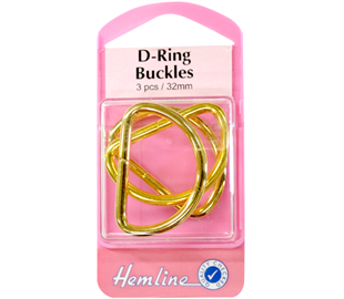 Hemline Buckle D-Ring - Gold 32mm 3 Pcs