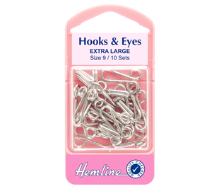 Hemline Hook & Eyes - Size 9 - Nickle