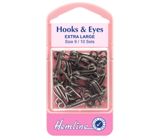 Hemline Hook & Eyes - Size 9 - Black