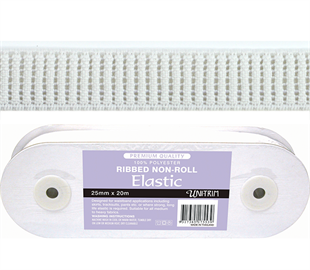 Uni-Trim Elastic Ribbed Non-Roll - 12mm White