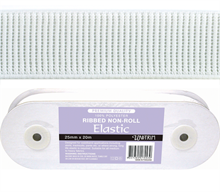 Uni-Trim Elastic Ribbed Non-Roll - 25mm White
