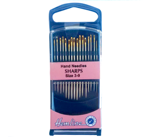 Hemline- Hand Needles – Sharps – 16 pack - size 3-9 - gold-eye