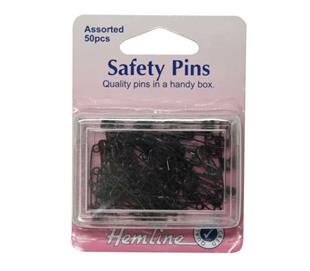 Hemline Safety Pins - Assorted 50PCS - Black