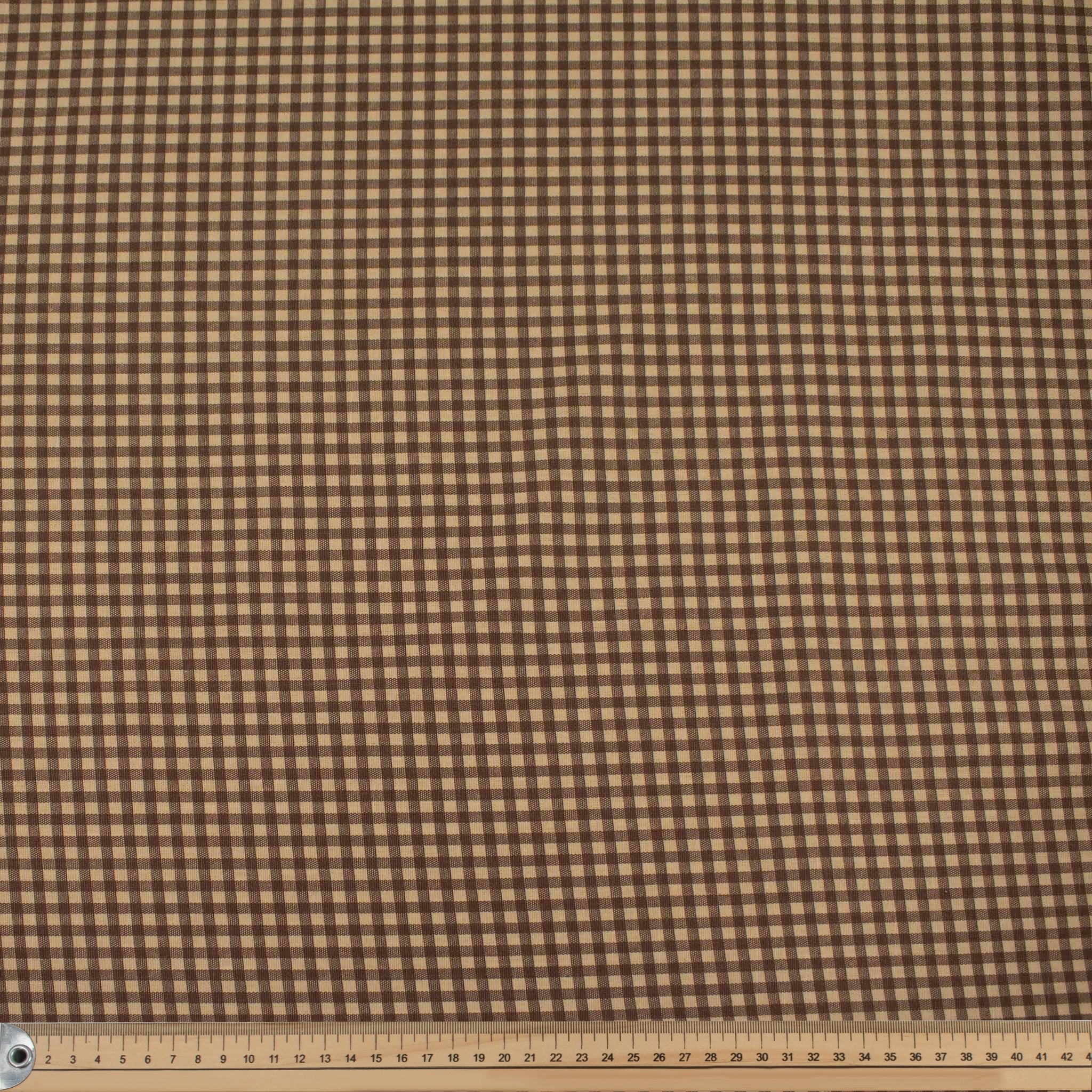 Beige Small Gingham Check Cotton Canvas Print