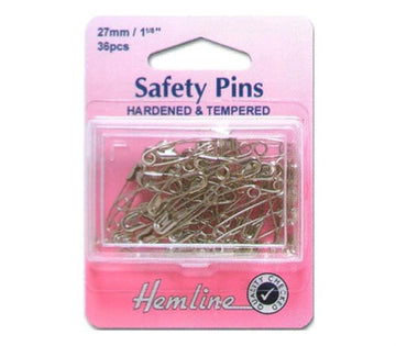 Hemline Safety Pins - 27mm Nickle - 30pcs