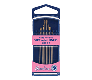 Hemline Hand Needle Straw/Millners 10 Pack - Size 3-9 - Gold Eye