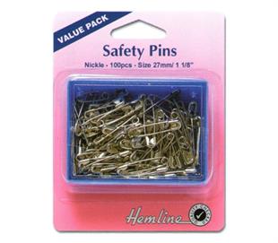 Hemline Safety Pins - 27mm Nickle - 100PCS