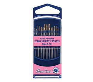 Hemline - Hand Needles – Embroidery/Crewel – 16 pack - size 5-10 - gold-eye