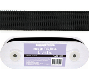 Uni-Trim Elastic Ribbed Non-Roll - 20mm Black