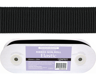 Uni-Trim Elastic Ribbed Non-Roll - 25mm Black