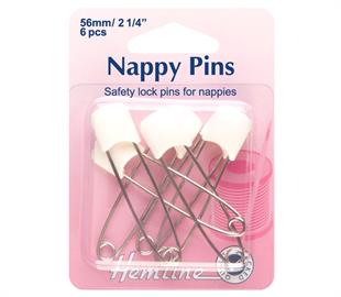 Hemline Safety Pins - Nappy Pins 56mm 6 pack White