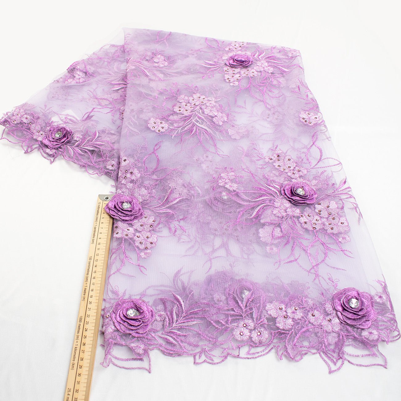3D Flower with Gemstone Jewel Lace Purple
