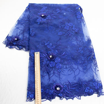 3D Flower with Gemstone Jewel Lace Royal Blue