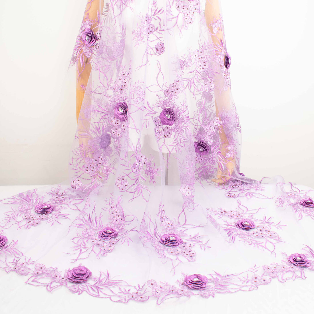 3D Flower with Gemstone Jewel Lace Purple