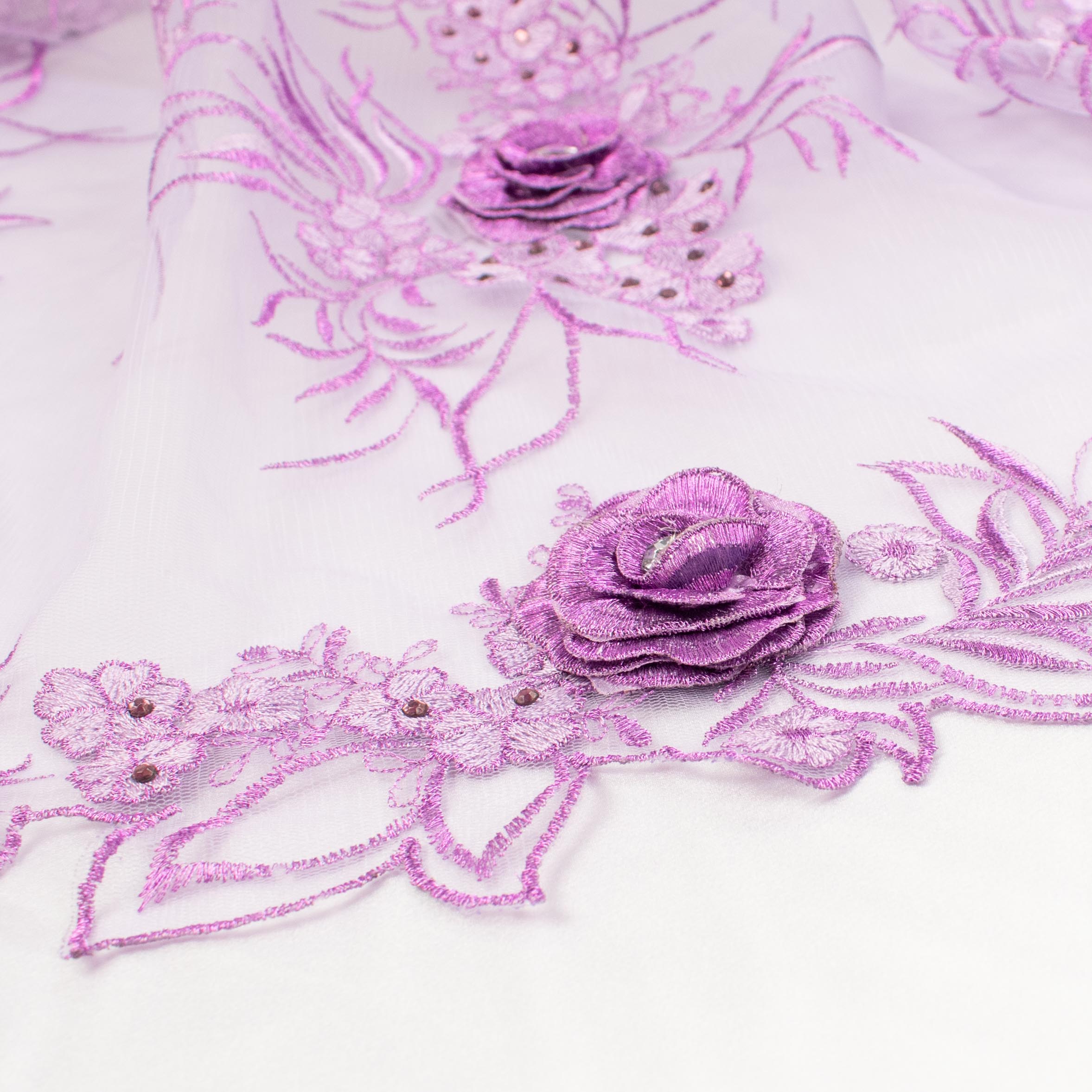 3D Flower with Gemstone Jewel Lace Purple