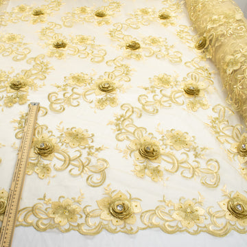 3D Flower with Gemstone Jewel Lace Yellow