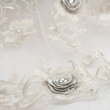 3D Flower with Gemstone Jewel Lace Silver
