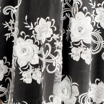 3D Flower with Gemstone Jewel Lace White Design-2