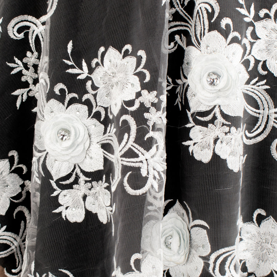 3D Flower with Gemstone Jewel Lace White Design-2