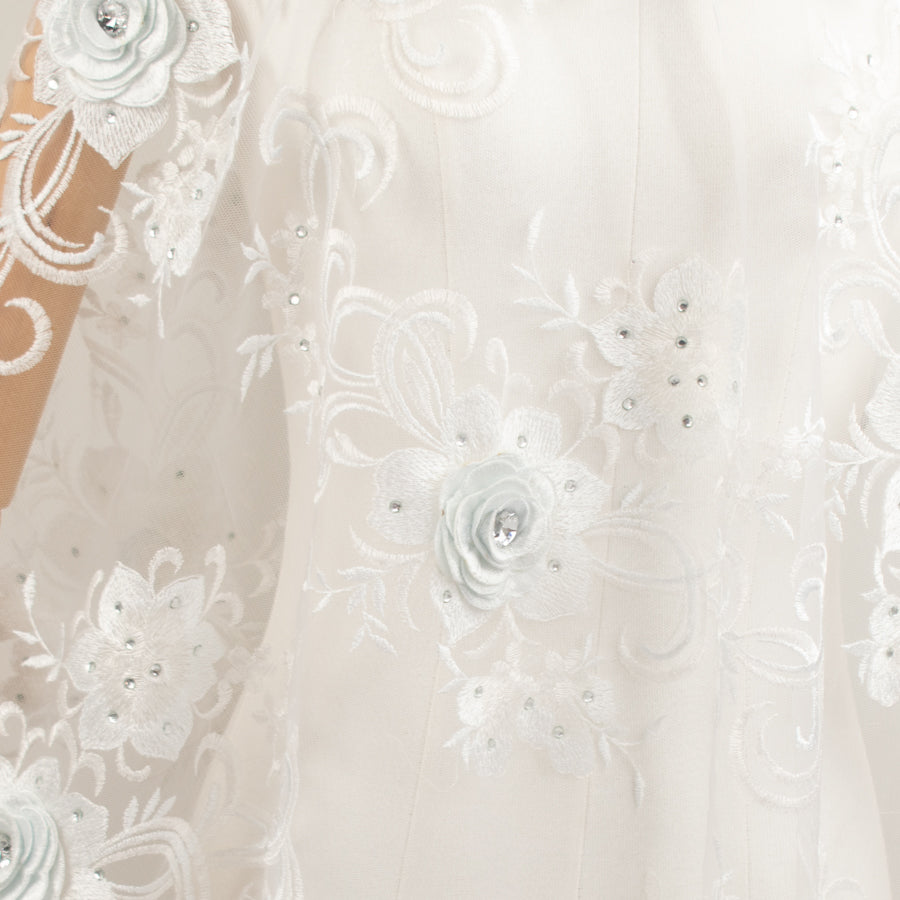 3D Flower with Gemstone Jewel Lace White Design-2